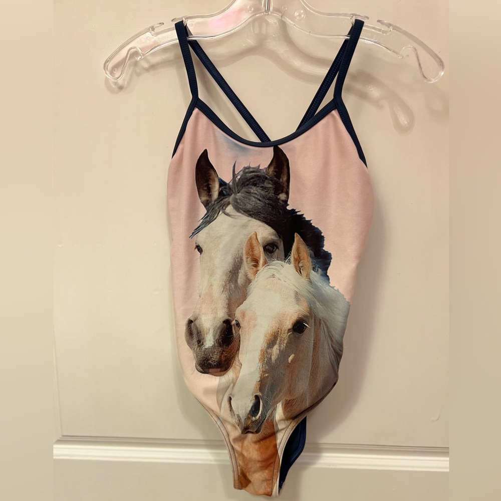 Wild blue horse print one piece swimsuit Sz 8
